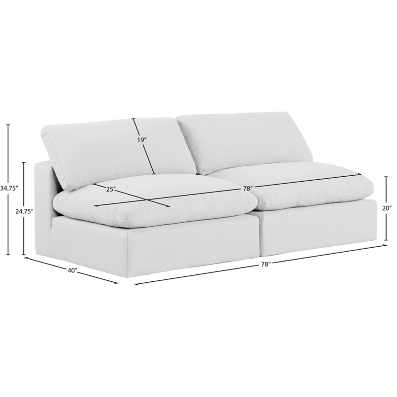 Meridian Furniture Comfy White Linen Textured Fabric 2-Pc. Modular Sofa