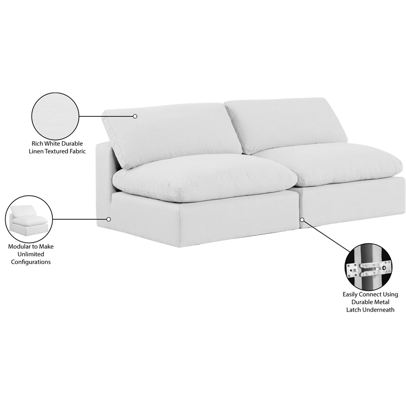 Meridian Furniture Comfy White Linen Textured Fabric 2-Pc. Modular Sofa
