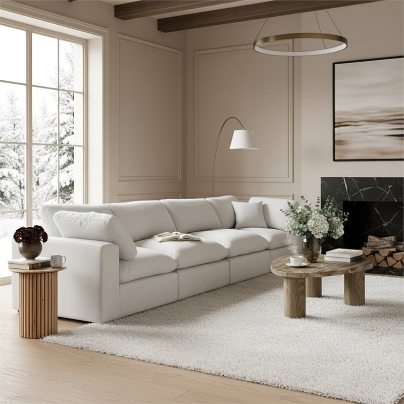 Meridian Furniture Comfy White Linen Textured Fabric 2-Pc. Modular Sofa