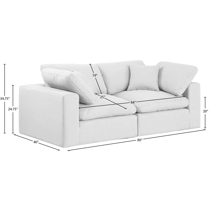 Meridian Furniture Comfy White Linen Textured Fabric 2-Pc. Modular Sofa