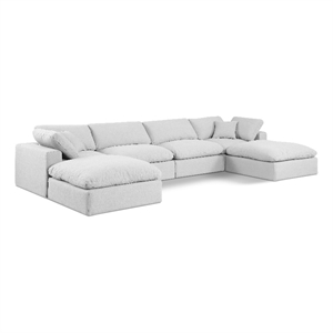 Meridian Furniture Comfy White Linen Textured Fabric 6-Pc. Modular Sectional