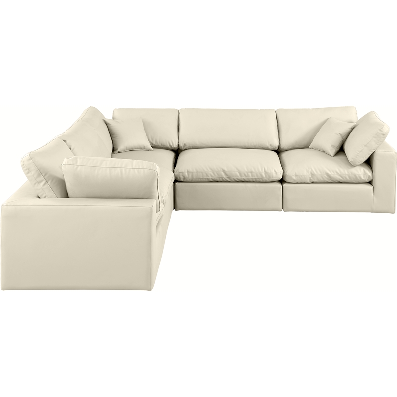 Meridian Furniture Comfy Cream Vegan Leather 5-Pc. Modular Sectional