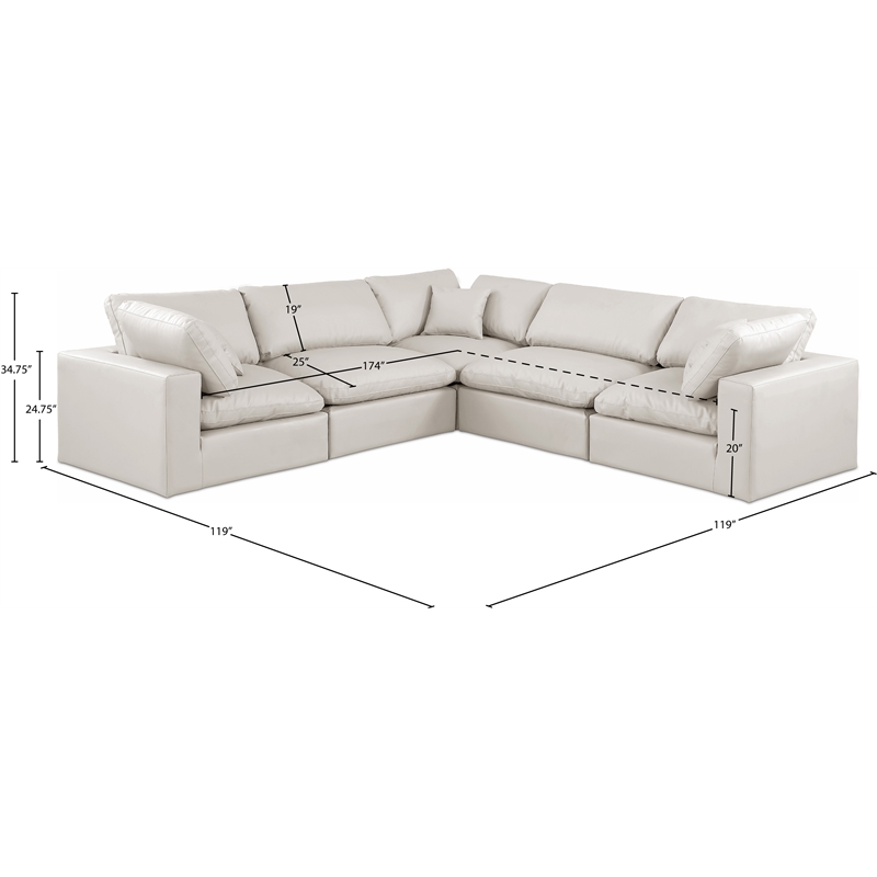 Meridian Furniture Comfy Cream Vegan Leather 5-Pc. Modular Sectional