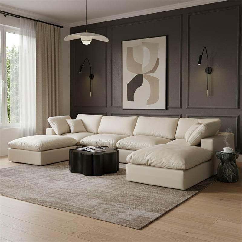 Meridian Furniture Comfy Cream Vegan Leather 6-Pc. Modular Sectional