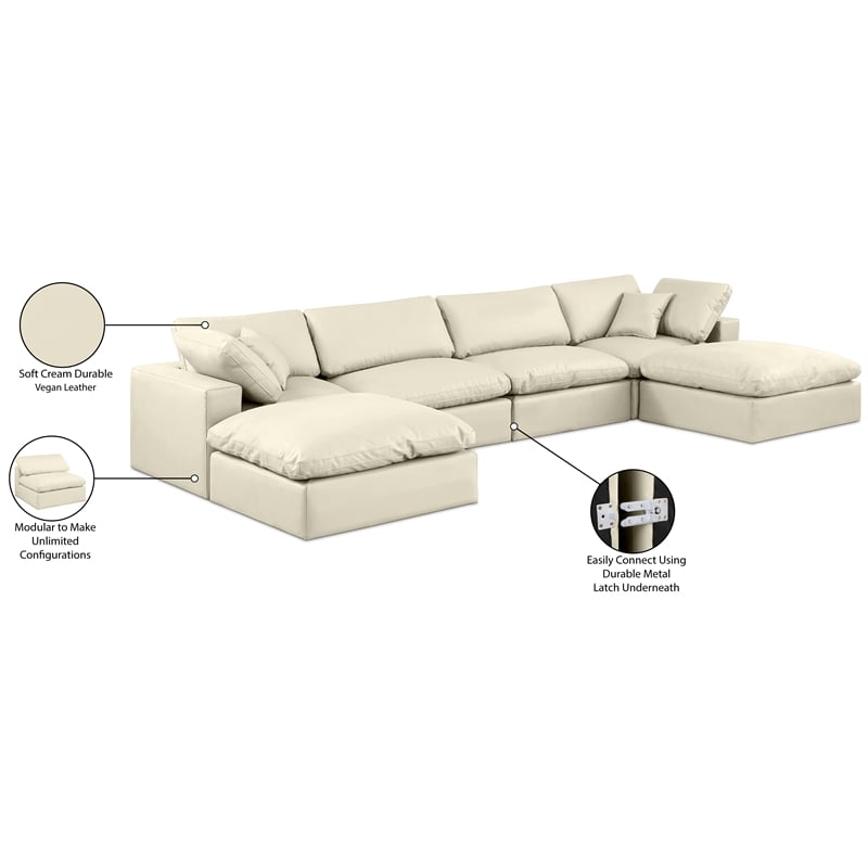 Meridian Furniture Comfy Cream Vegan Leather 6-Pc. Modular Sectional