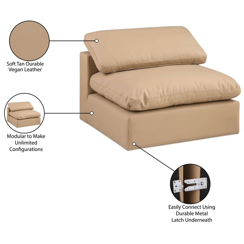 Meridian Furniture Comfy Tan Vegan Leather Armless Chair