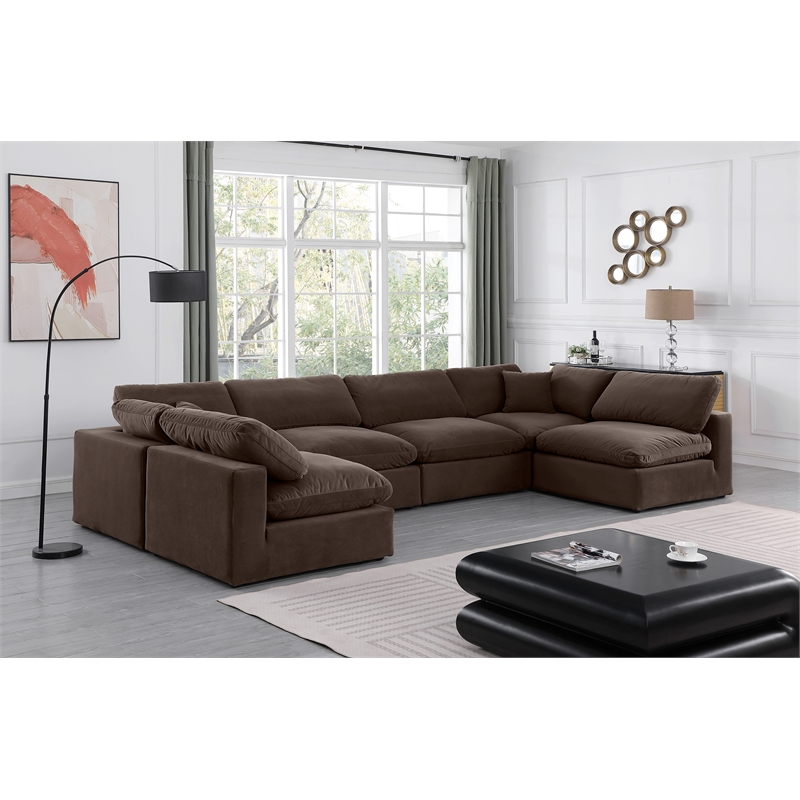 Meridian Furniture Comfy Brown Velvet 6-Pc. Modular Sectional