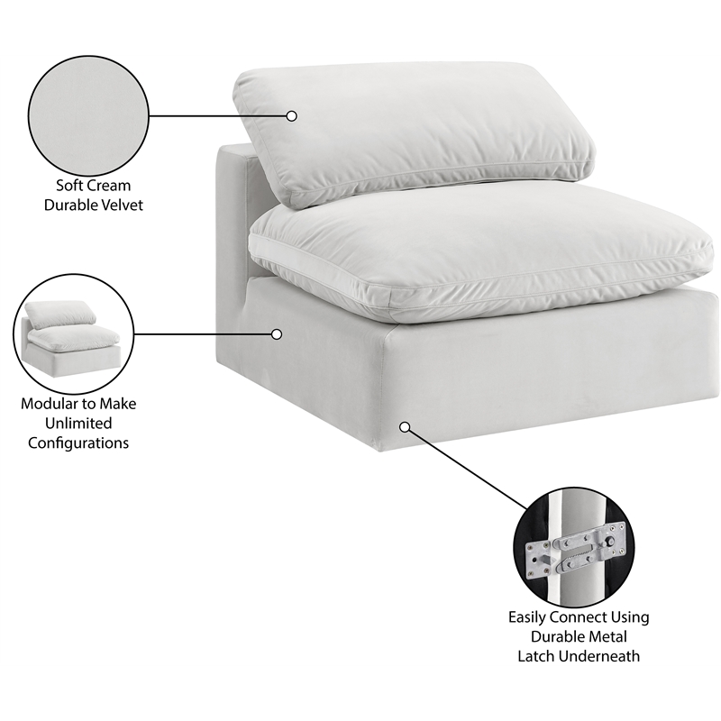 Meridian Furniture Comfy Cream Velvet Armless Chair