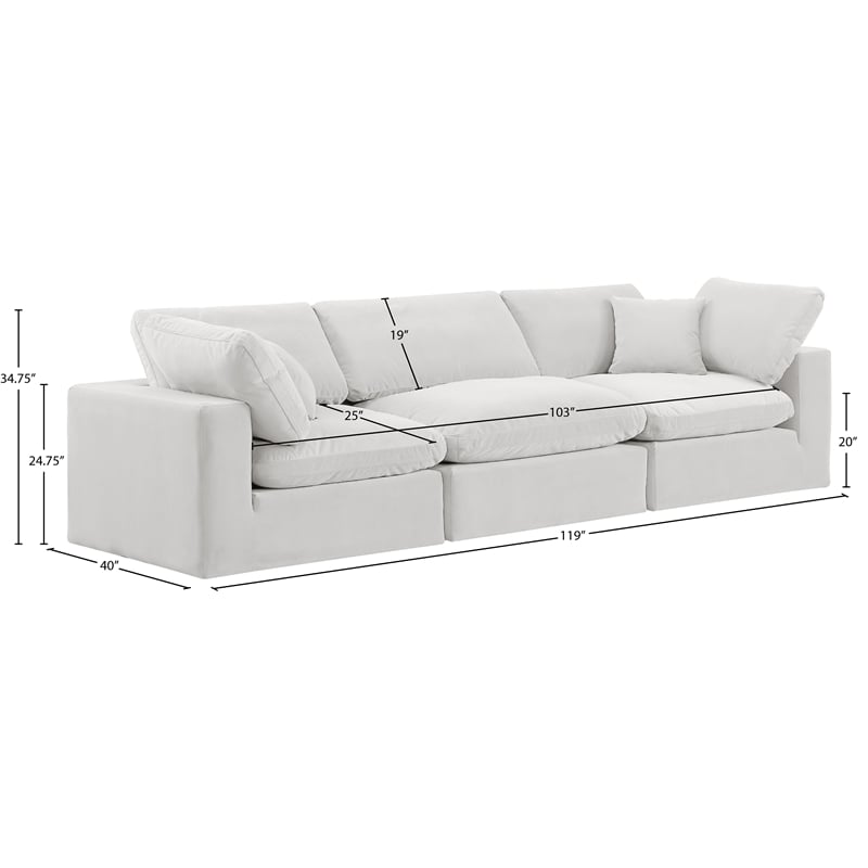 Meridian Furniture Comfy Cream Velvet 3-Pc. Modular Sofa