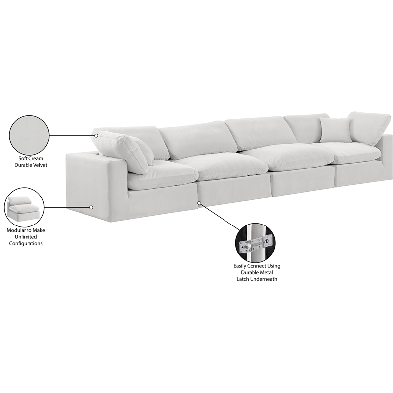Meridian Furniture Comfy Cream Velvet 4-Pc. Modular Sofa
