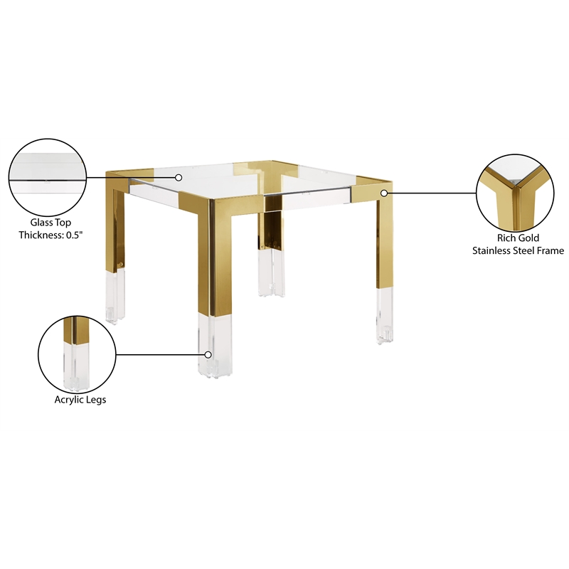 Meridian Furniture Casper Gold Stainless Steel and Acrylic Dining  / Game Table