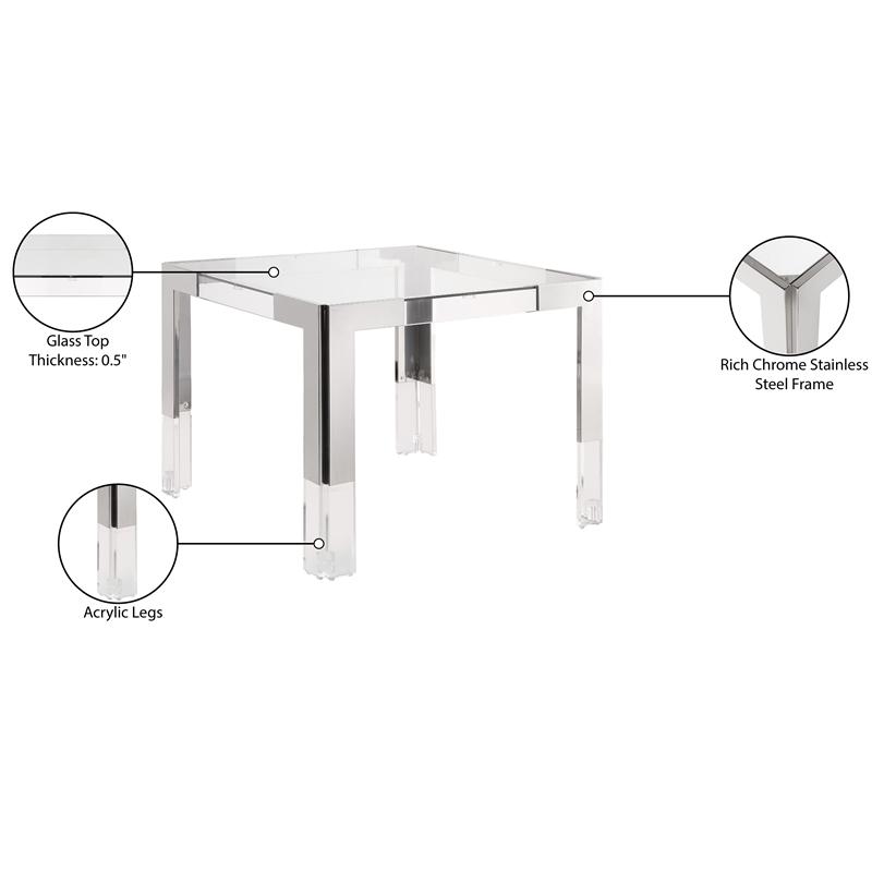 Meridian Furniture Casper Chrome Stainless Steel and Acrylic Dining / Game Table