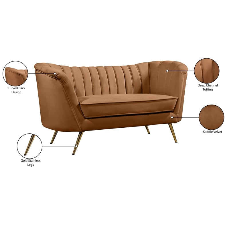 Meridian Furniture Margo Saddle Velvet Loveseat