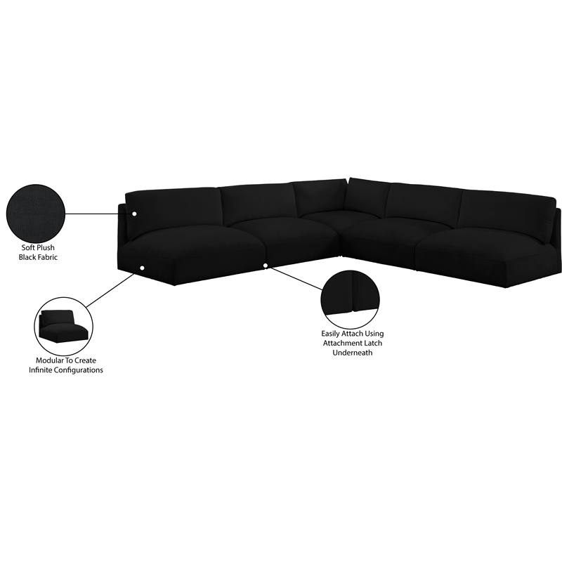Meridian Furniture Ease Black Fabric Modular Sectional