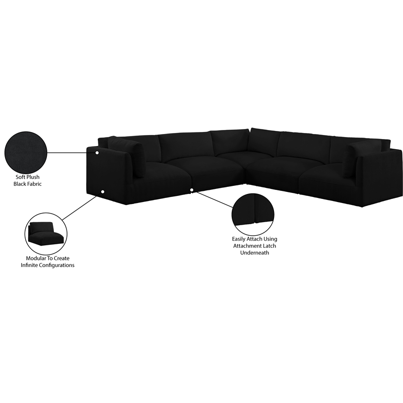 Meridian Furniture Ease Black Fabric Modular Sectional