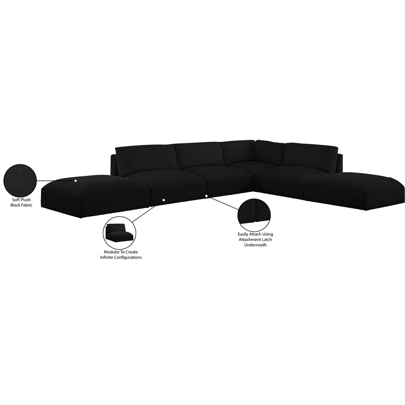 Meridian Furniture Ease Black Fabric Modular Sectional