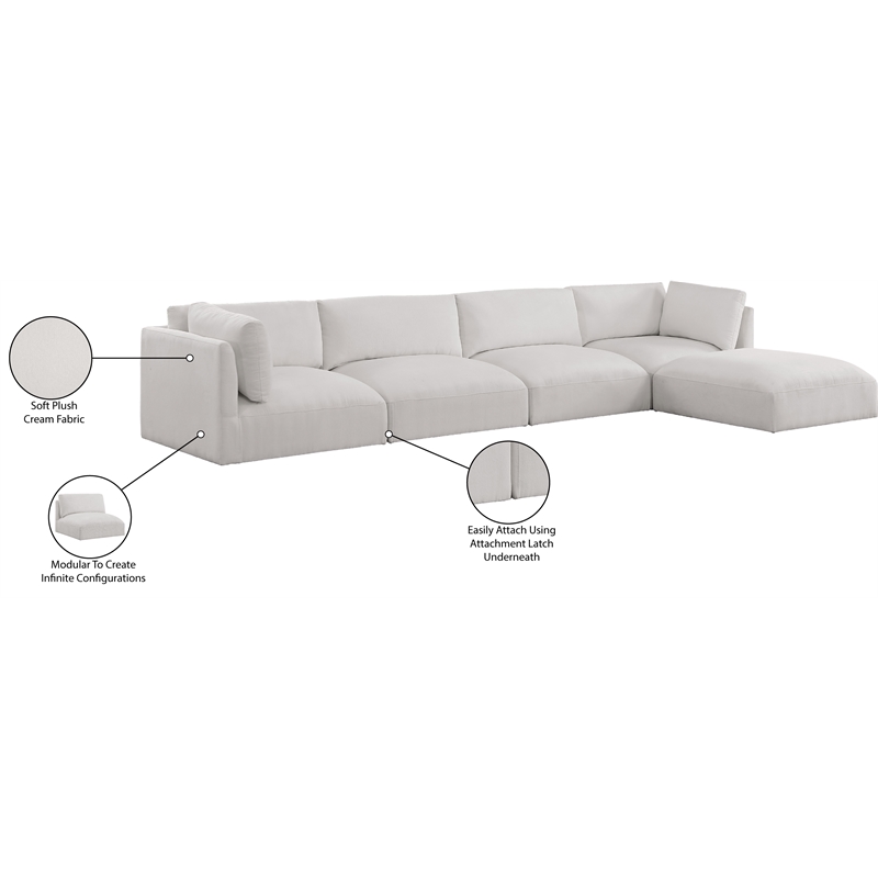 Meridian Furniture Ease Polyester Fabric Upholstered Modular Sectional in Cream