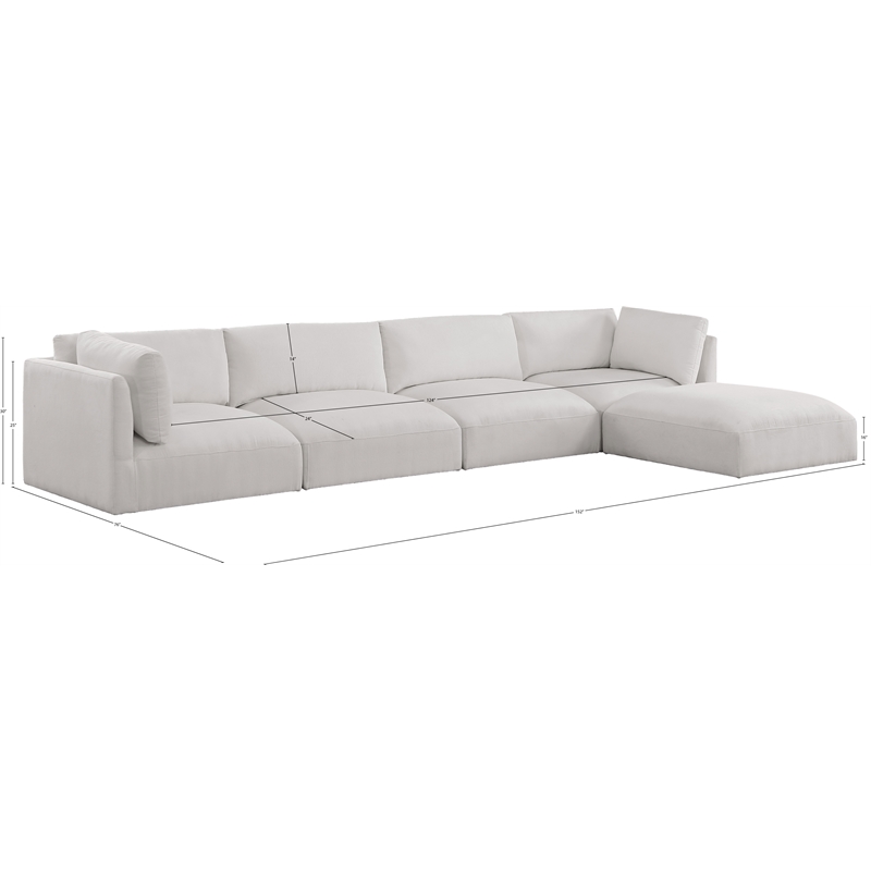 Meridian Furniture Ease Polyester Fabric Upholstered Modular Sectional in Cream