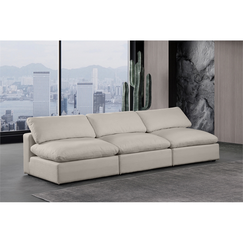 Meridian Furniture Comfy Beige Linen Textured Fabric 3-Pc. Modular Sofa