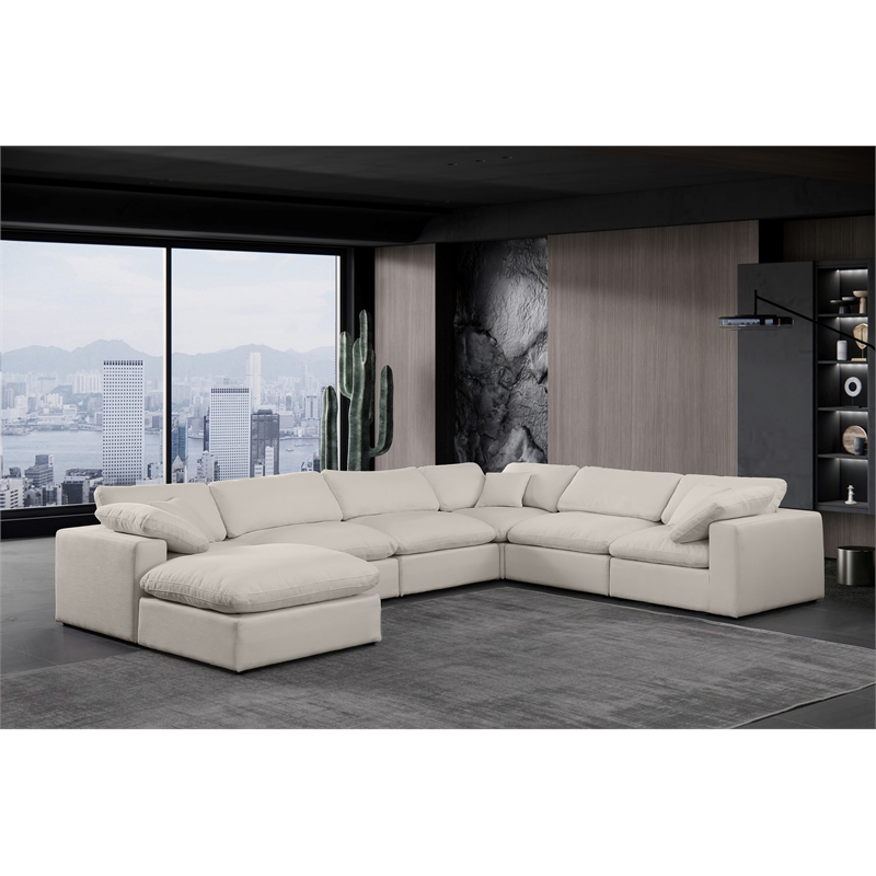 Meridian Furniture Comfy Beige Linen Textured Fabric 7-Pc. Modular Sectional