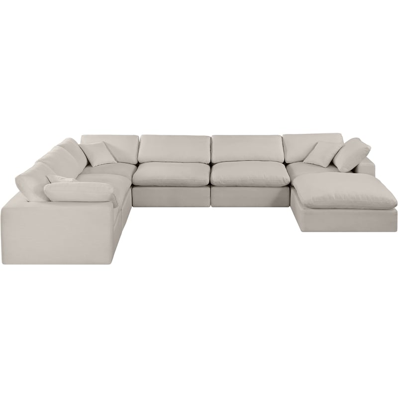 Meridian Furniture Comfy Beige Linen Textured Fabric 7-Pc. Modular Sectional