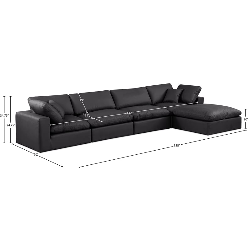 Meridian Furniture Comfy Black Vegan Leather 5-Pc. Modular Sectional