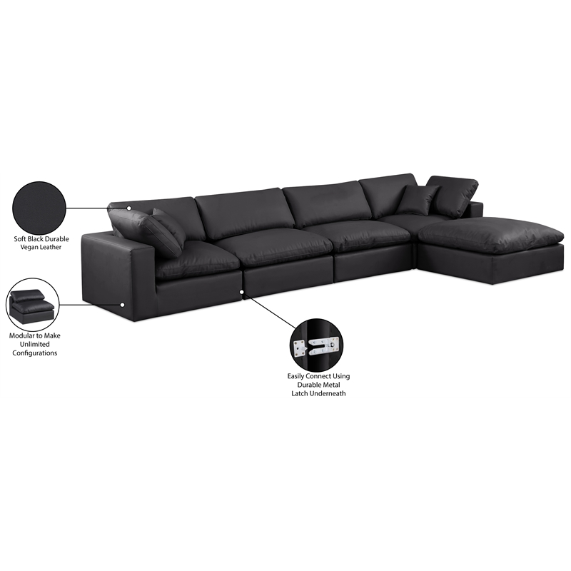 Meridian Furniture Comfy Black Vegan Leather 5-Pc. Modular Sectional