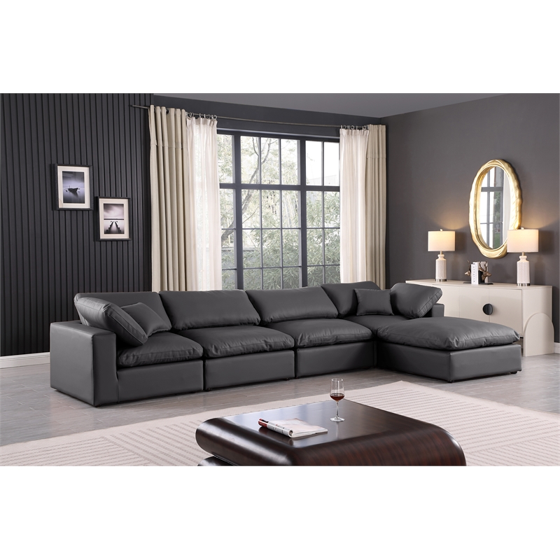 Meridian Furniture Comfy Black Vegan Leather 5-Pc. Modular Sectional
