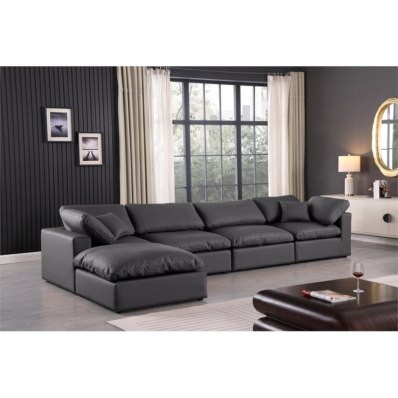Meridian Furniture Comfy Black Vegan Leather 5-Pc. Modular Sectional