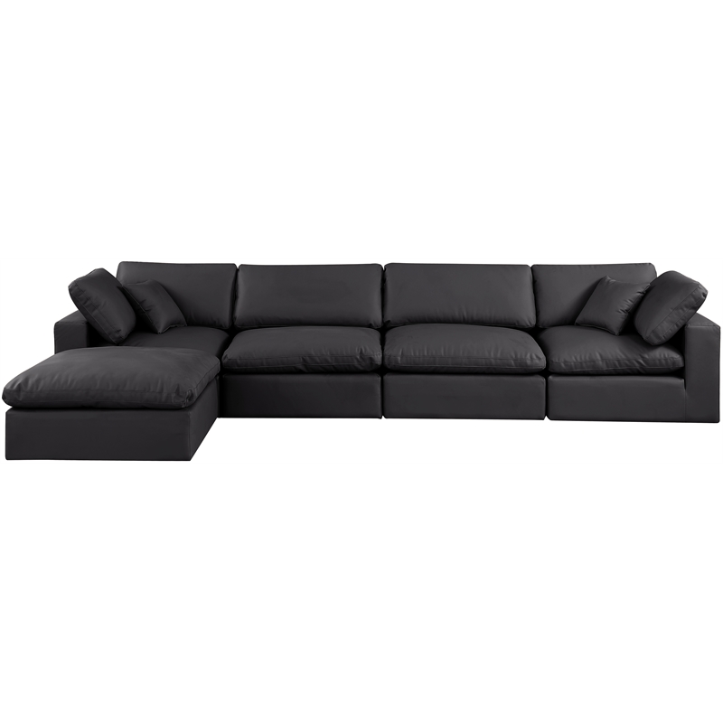 Meridian Furniture Comfy Black Vegan Leather 5-Pc. Modular Sectional