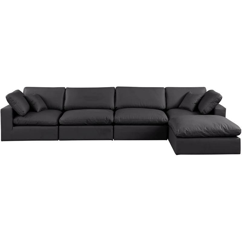 Meridian Furniture Comfy Black Vegan Leather 5-Pc. Modular Sectional