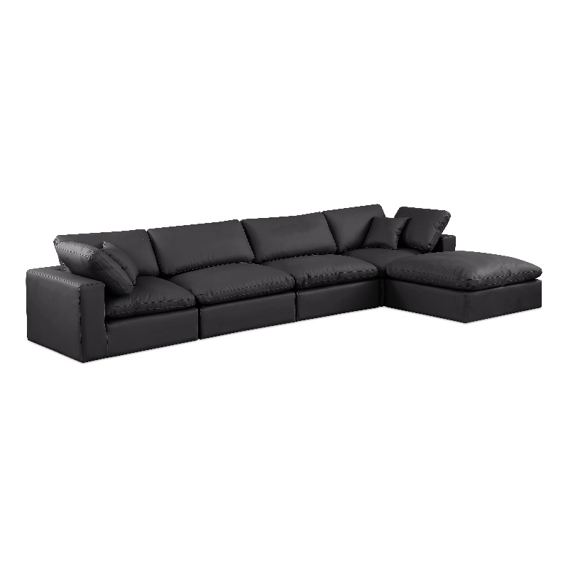 Meridian Furniture Comfy Black Vegan Leather 5-Pc. Modular Sectional