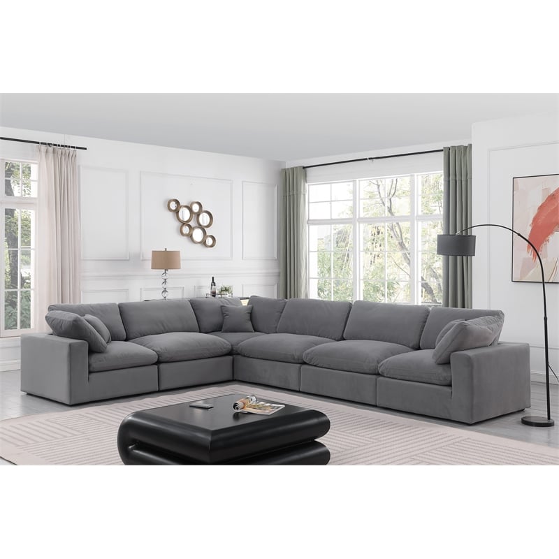 Meridian Furniture Comfy Grey Velvet 6-Pc. Modular Sectional