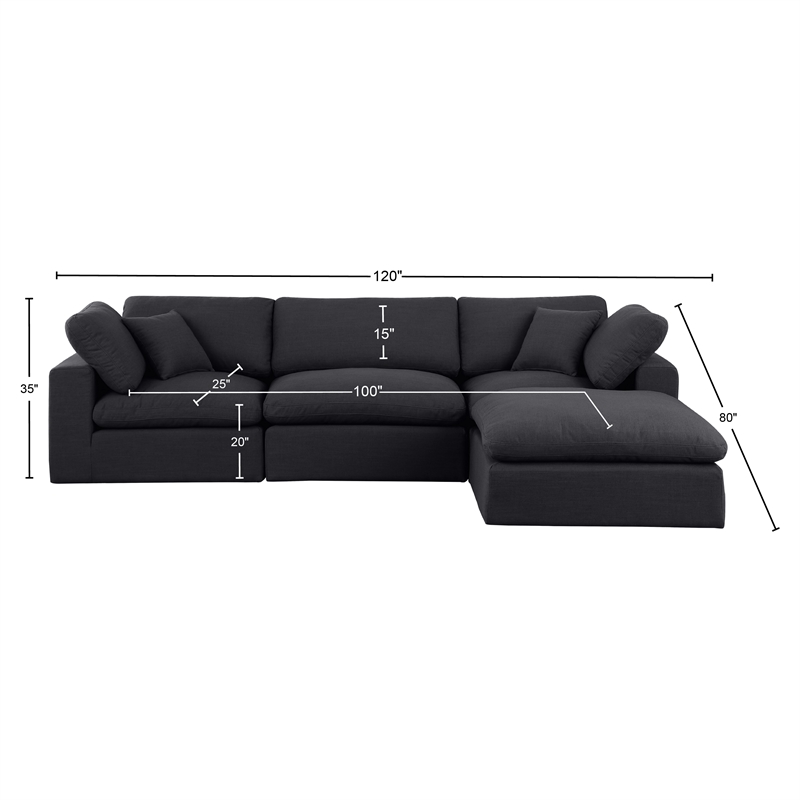 Meridian Furniture Comfy Black Linen Textured Fabric 4-Pc. Modular Sectional