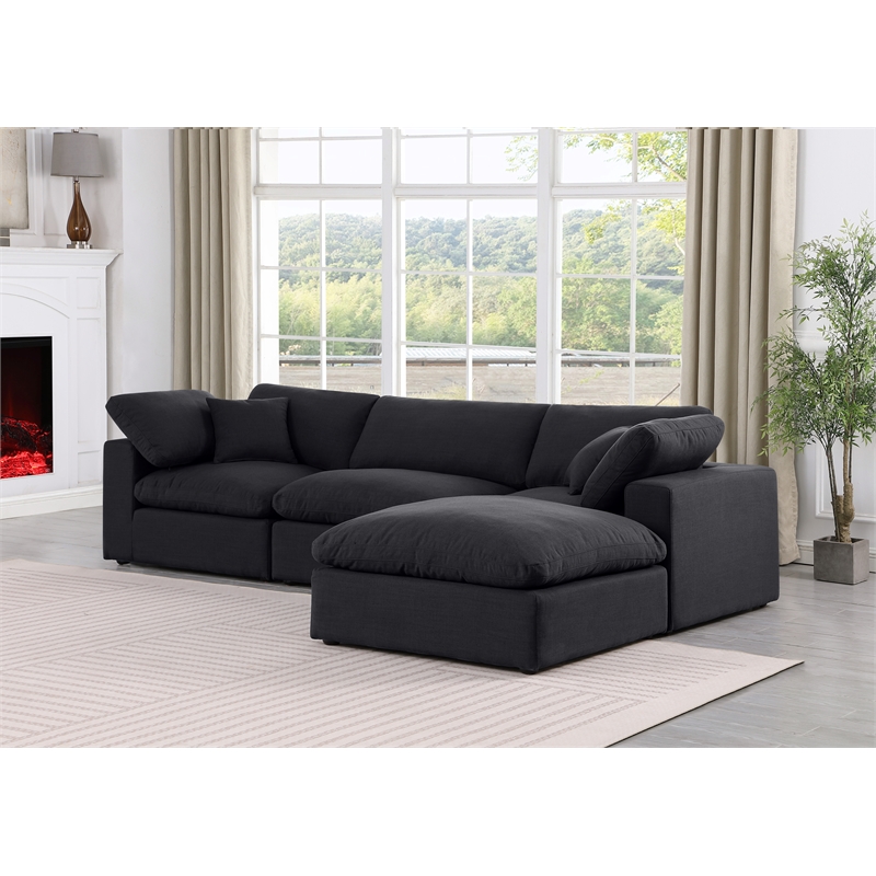 Meridian Furniture Comfy Black Linen Textured Fabric 4-Pc. Modular Sectional