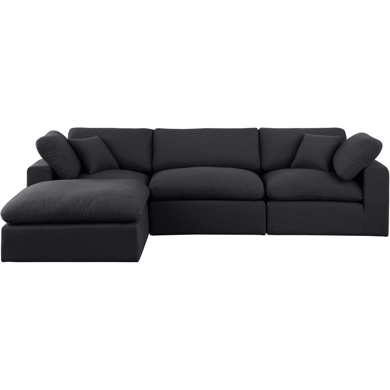 Meridian Furniture Comfy Black Linen Textured Fabric 4-Pc. Modular Sectional