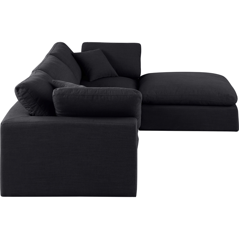 Meridian Furniture Comfy Black Linen Textured Fabric 4-Pc. Modular Sectional