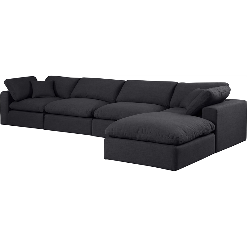 Meridian Furniture Comfy Black Linen Textured Fabric 5-Pc. Modular Sectional