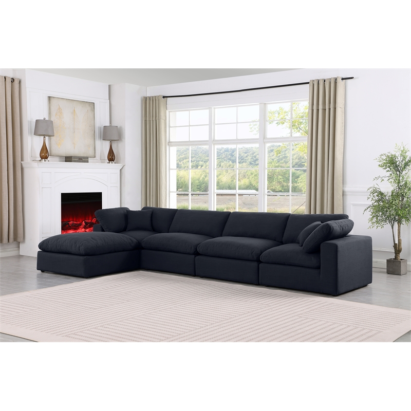 Meridian Furniture Comfy Black Linen Textured Fabric 5-Pc. Modular Sectional
