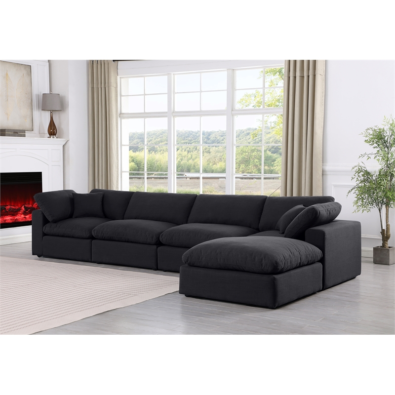 Meridian Furniture Comfy Black Linen Textured Fabric 5-Pc. Modular Sectional