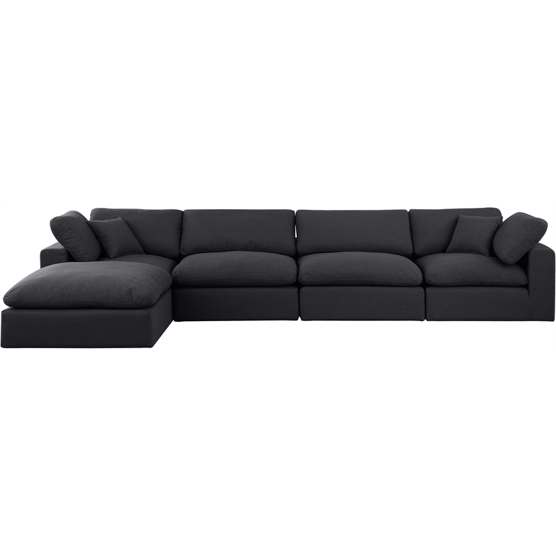 Meridian Furniture Comfy Black Linen Textured Fabric 5-Pc. Modular Sectional