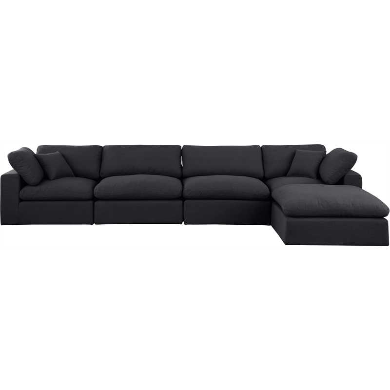Meridian Furniture Comfy Black Linen Textured Fabric 5-Pc. Modular Sectional
