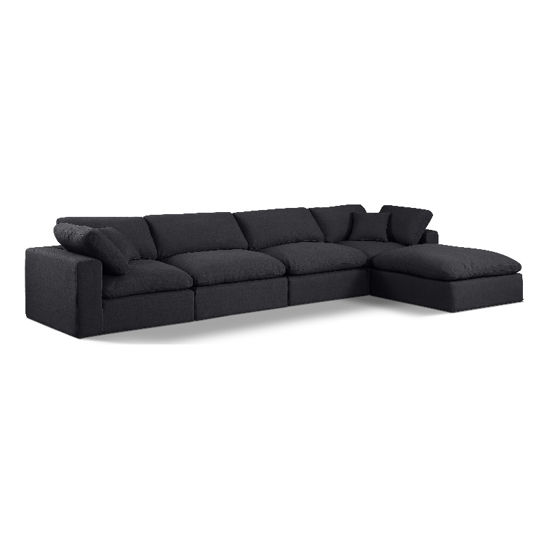 Meridian Furniture Comfy Black Linen Textured Fabric 5-Pc. Modular Sectional