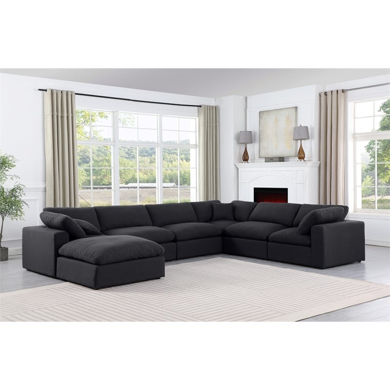 Meridian Furniture Comfy Black Linen Textured Fabric 7-Pc. Modular Sectional