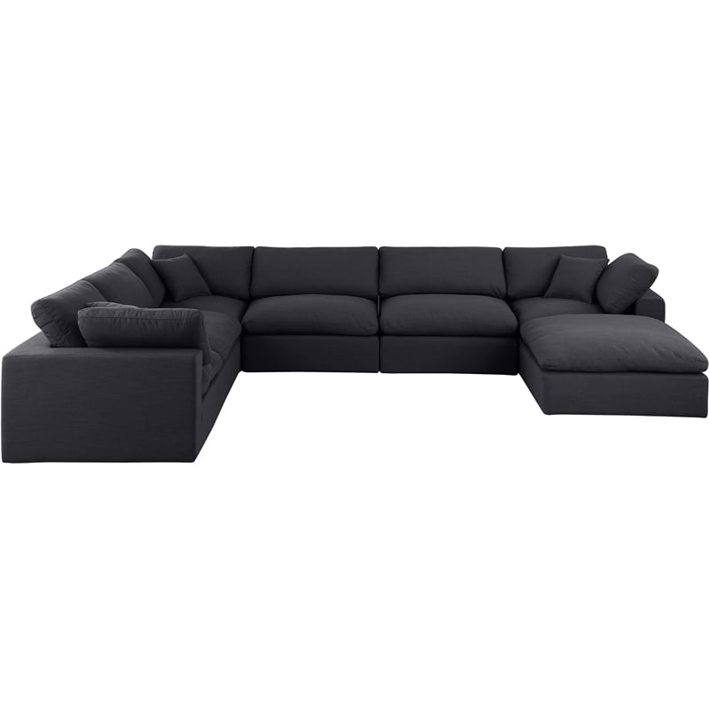 Meridian Furniture Comfy Black Linen Textured Fabric 7-Pc. Modular Sectional