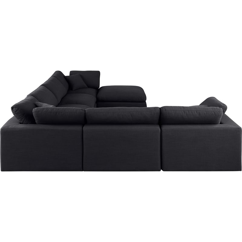 Meridian Furniture Comfy Black Linen Textured Fabric 7-Pc. Modular Sectional