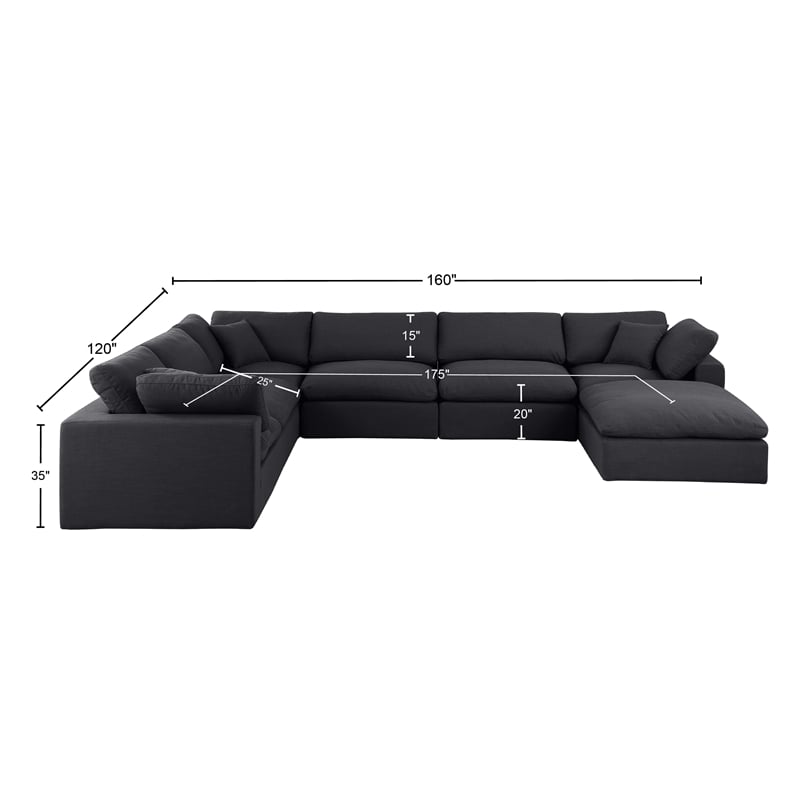 Meridian Furniture Comfy Black Linen Textured Fabric 7-Pc. Modular Sectional