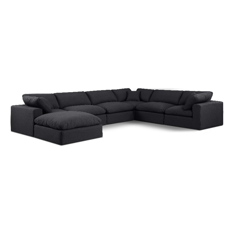 Meridian Furniture Comfy Black Linen Textured Fabric 7-Pc. Modular Sectional
