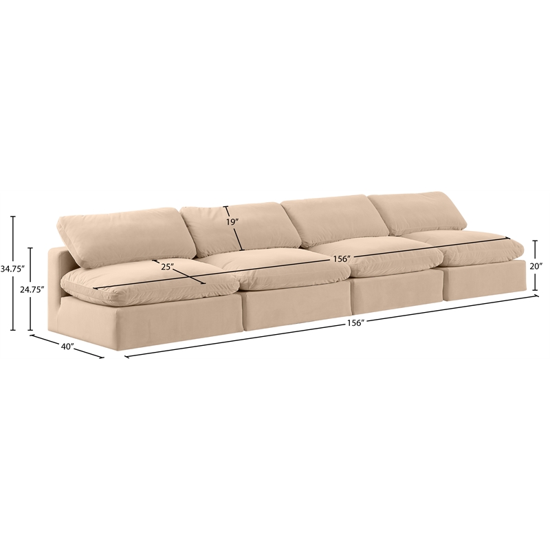 Meridian Furniture Comfy Beige Velvet 4-Pc. Modular Sofa