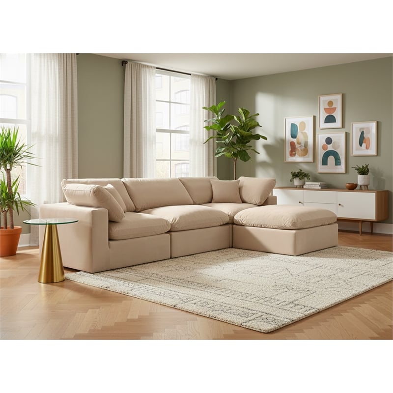 Meridian Furniture Comfy Beige Velvet 4-Pc. Modular Sectional